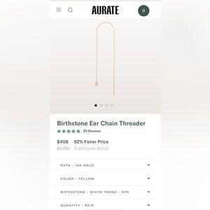 Aurate 14K Gold White Topaz Ear Chain Threader (pair of earrings)